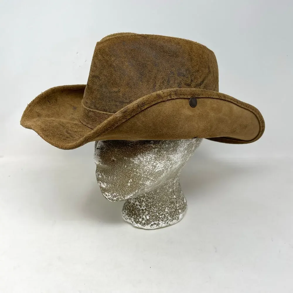 Henschel Hats Mountaineer Western Leather Aussie Hat Brown Distressed unisex L